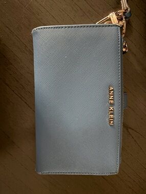 Anne Klein Dusty Blue Saffiano Zip Wristlet